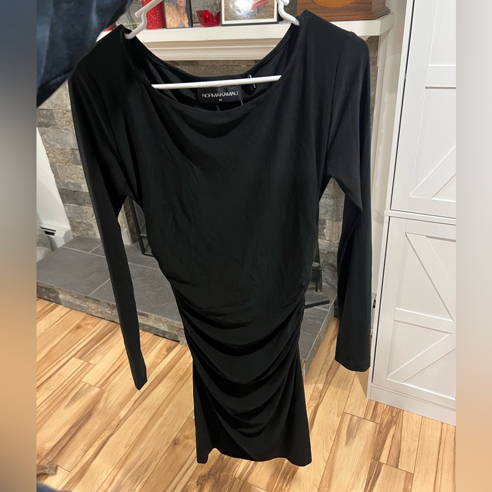 SOLD!!! Norma Kamali Black Long-Sleeve Ruched Dress